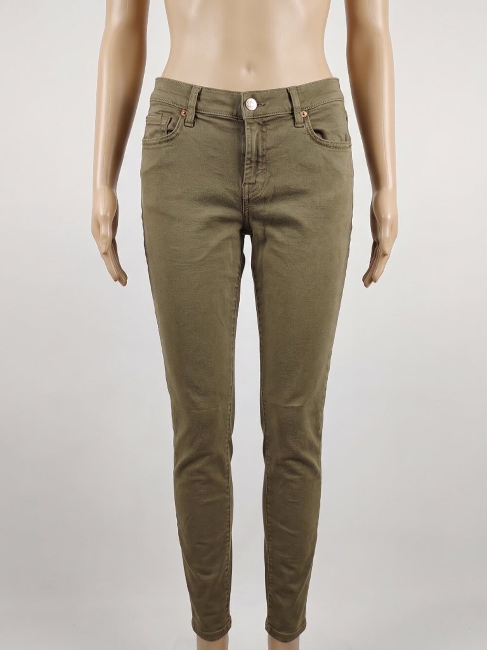 7 For All Mankind The Skinny Jeans Size 30 Olive Army Green Made in USA Stretch
